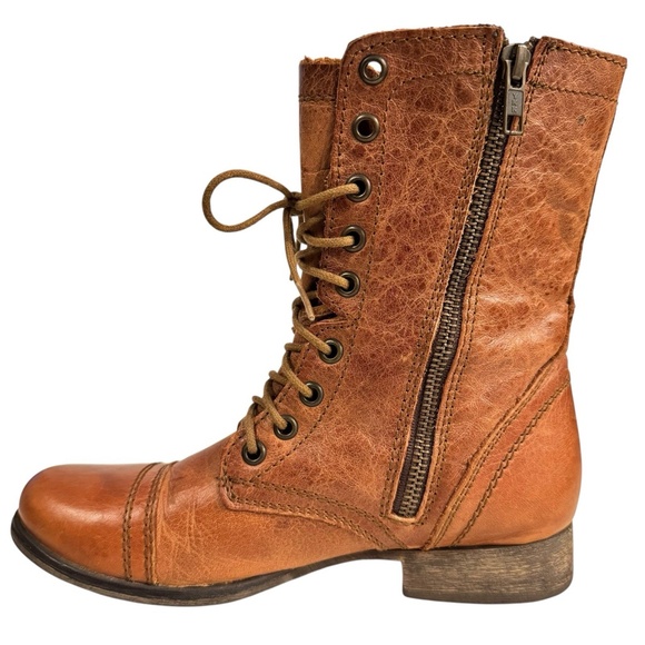 Steve Madden Women's Troopa Military Combat Boots Size 6.5 Brown Leather Cap Toe - Picture 5 of 12